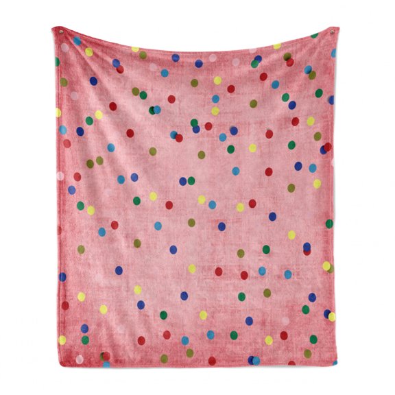 Spots Soft Flannel Fleece Blanket, Retro Classic Spots Design with Circles Geometric Design Pink Background Image Print, Cozy Plush for Indoor and Outdoor Use, 50" x 70", Multicolor, by Ambesonne