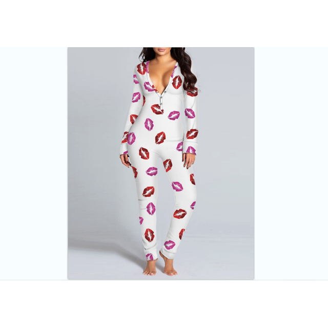 Mialoley Combinaison de Sommeil pour Femmes Manches Longues Col en V Imprimé Pyjama de Noël
