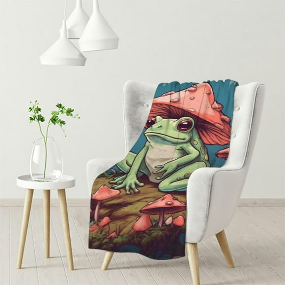 RUIYC Pink Frog Print Blanket for Frogs Lovers Cute Mushroom Flannel Throw Blankets Super Soft Cozy Gifts for Kids Girls Women Couch Bed Living Room Travel Christmas Birthday Decor