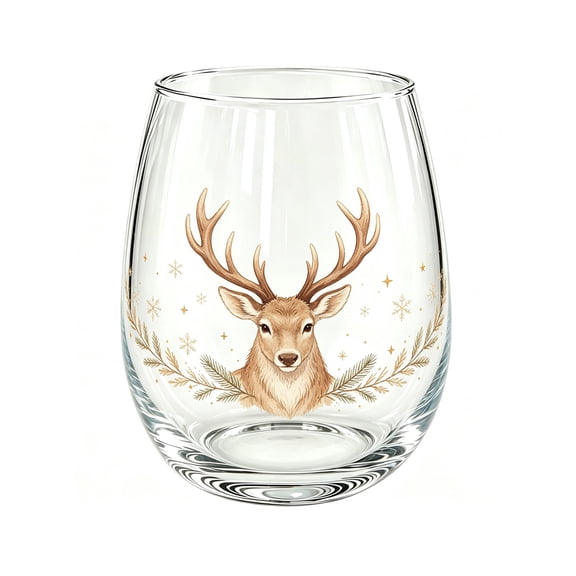 Festive Clear Glass Tumbler with 2D Reindeer Print for Christmas Holiday Beverages, Iced Coffee, Juice, and Seasonal Home Gatherings, Durable Party Cup
