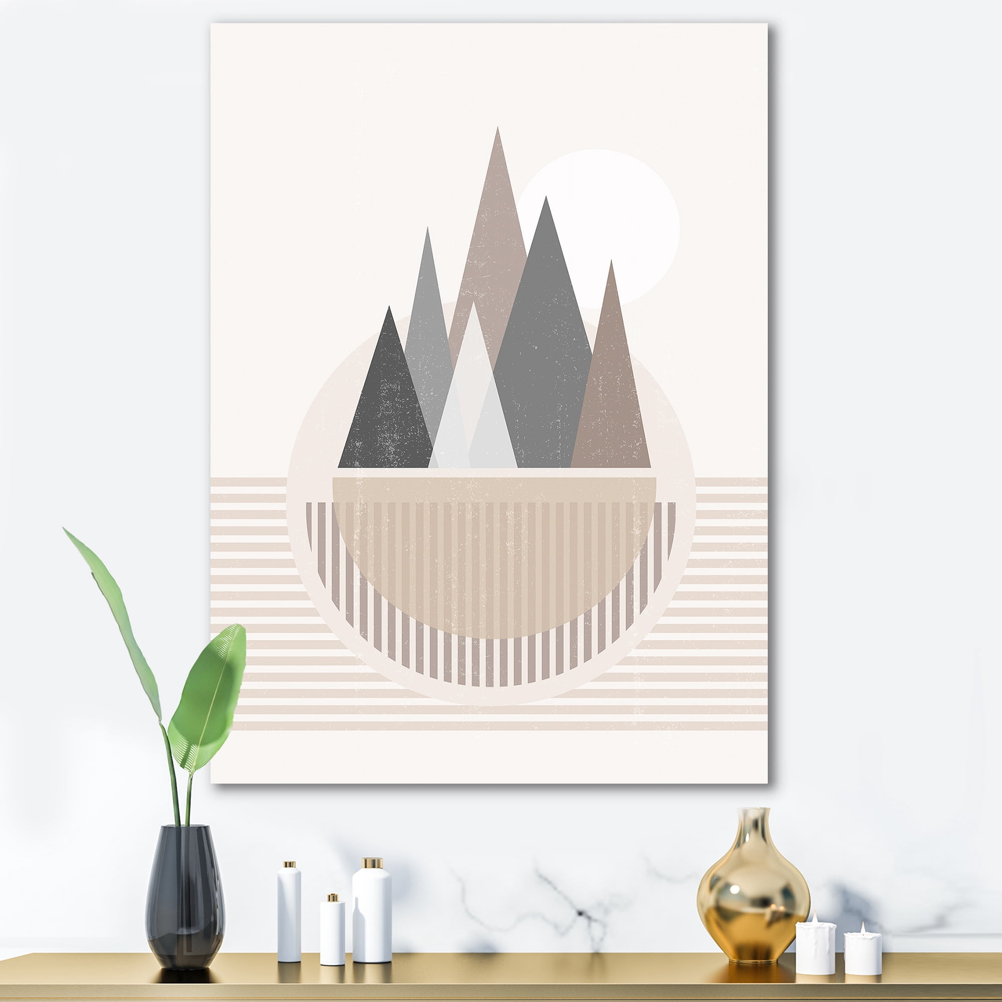 Abstract Moon and Sun In Mountains III 12 in x 8 in Painting Canvas Art Print, by Designart