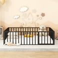 thumbnail image 2 of Bellemave Queen Size Metal Floor Bed Frame, Montessori Bed with Safety Guardrails and Door, No Weight Limit and Easy Assemble Playhouse Queen Bed Frame（Black）, 2 of 7