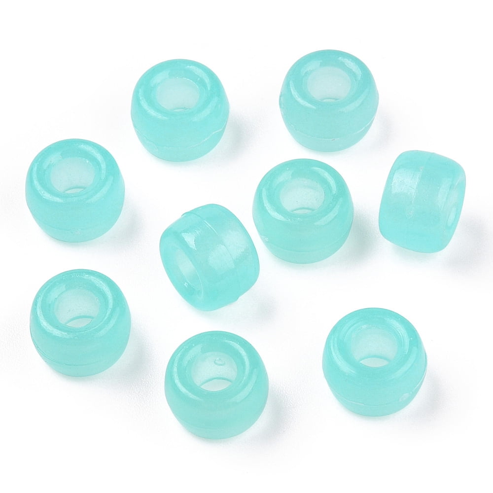 Transparent & Luminous Plastic Beads Frosted Crow Beads Pony Beads Glow in the Dark Barrel Pale Turquoise 9x6mm Hole: 3.8mm about 1900pcs/500g