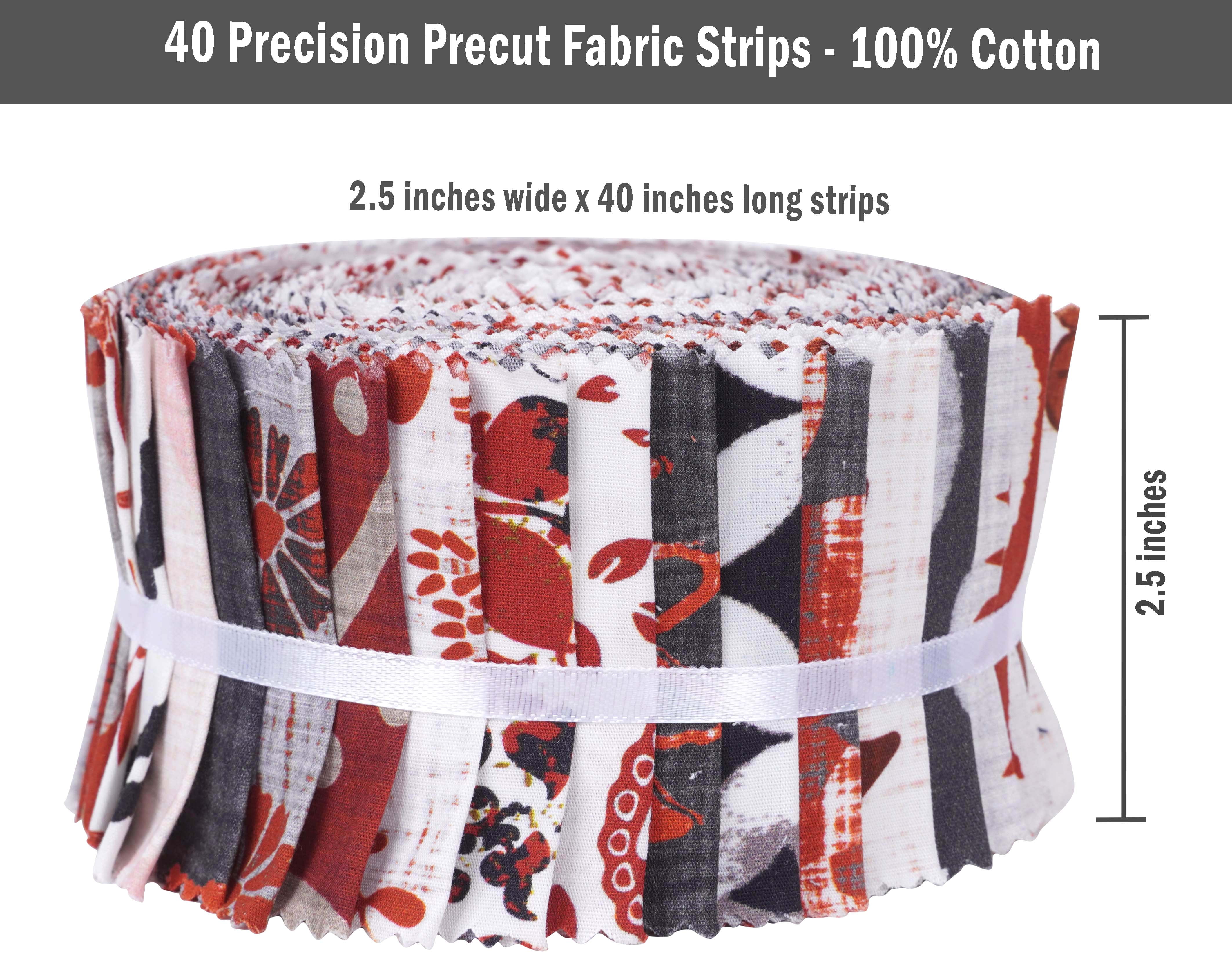 Soimoi 40Pcs Block Print Cotton Precut Fabrics For Quilting Craft Strips 2.5x42inches Jelly Roll - Red