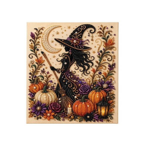 Halloween Witch Pearl DIY Set, Halloween 3D Diamond Painting Craft Decorations for Wall Table Fireplace Home Decor, Beginner Friendly