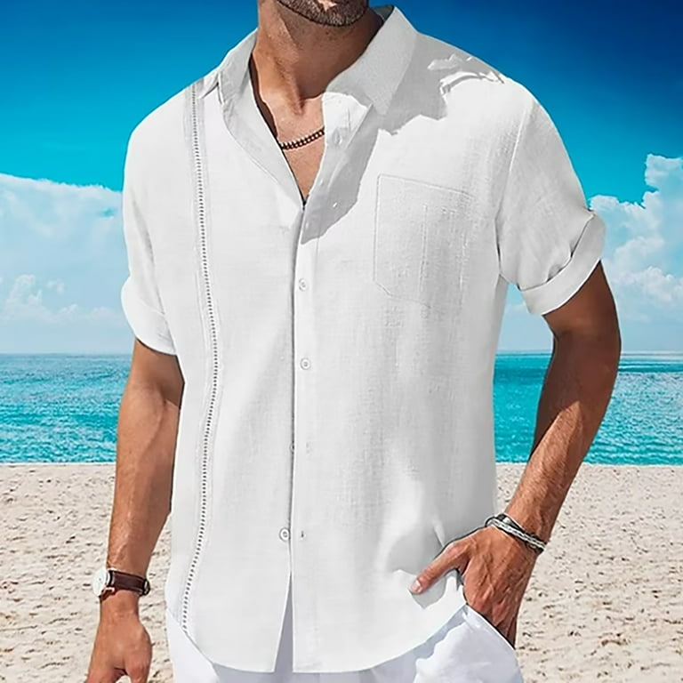 Mens Cotton Linen Beach Shirts Solid Casual Lightweight Summer Short Sleeve  Tops Outing Street Travel Resort Outfits - Walmart.com