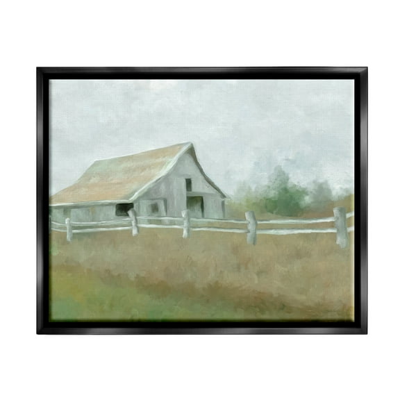 Stupell Industries Rural Farmland Fence Nature Painting Black Floater Framed Art Print Wall Art, 21 x 17