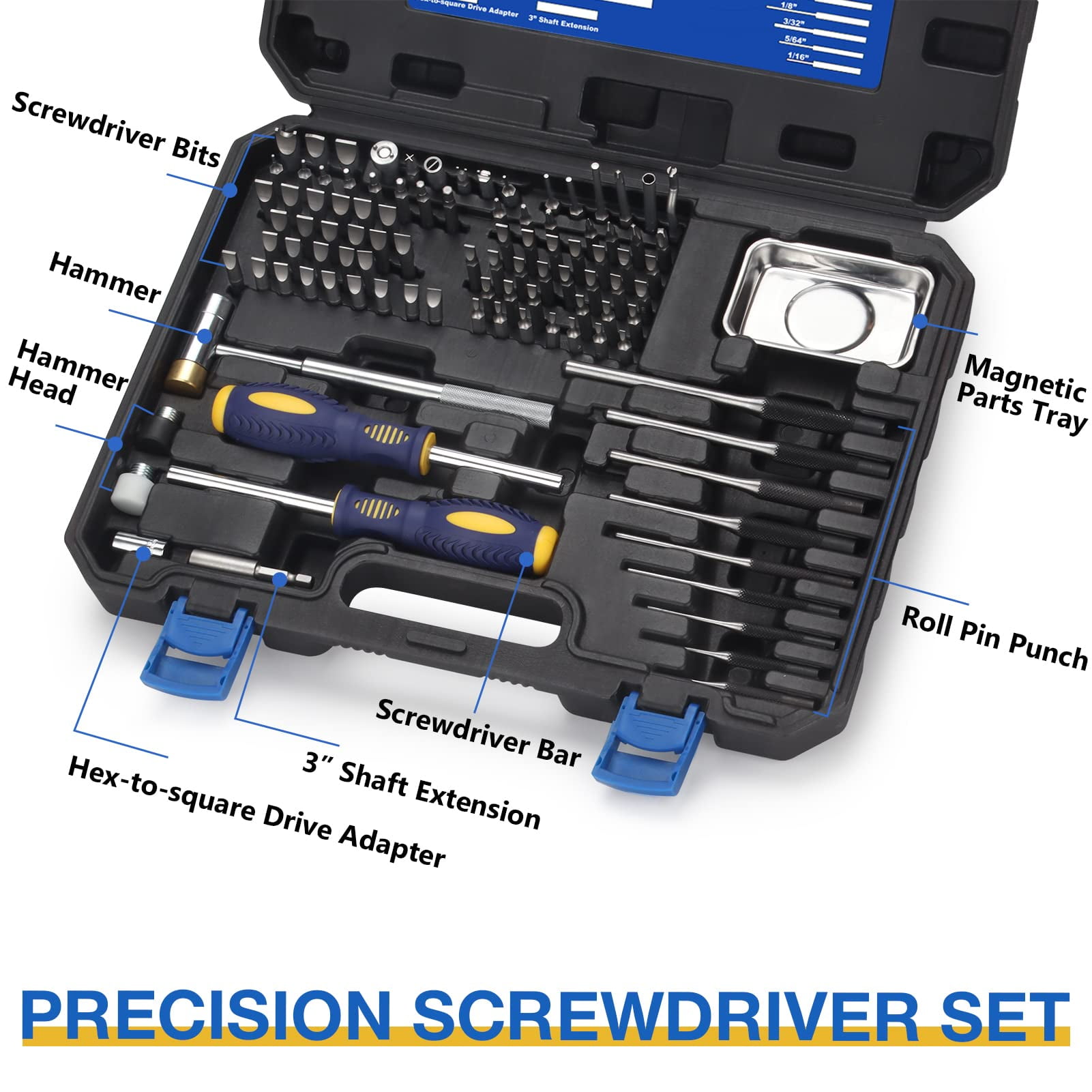 BULLTOOLS Precision Screwdriver Set, 100-Piece Torque Screwdriver Engineering Repair Kit, Roll Pin Punch Set with Magnetic Screwdriver Handle and Storage Case for Maintenance