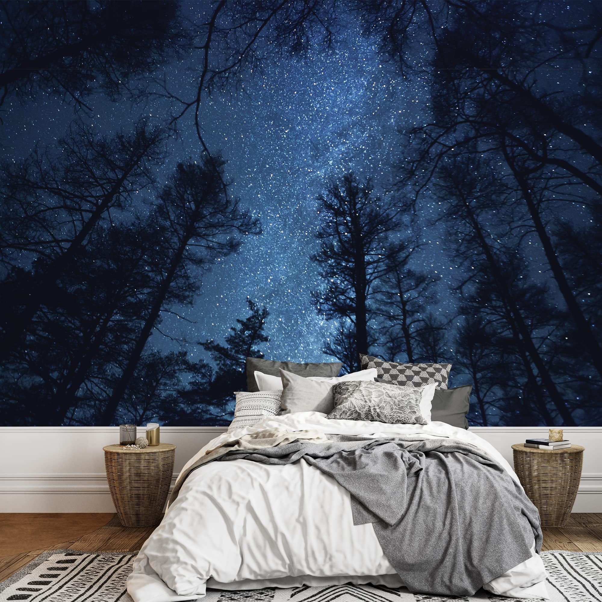 Wall26 - A Gazing View Up Into The Night Starry Sky Surrounded by Trees - Wall Mural, Removable Sticker, Home Decor - 66x96 inches