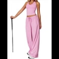 thumbnail image 3 of Pantalones Deportivos Casuales Holgados de Pierna para Mujer, Rectos, de Tiro Bajo, con Bolsillos con Cordón Elástico Rosa M, 3 of 8