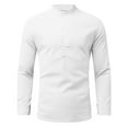 thumbnail image 4 of Men's Linen Roll Up Long Sleeve Shirt Cotton Casual Beach Shirts Henley T-Shirt Solid Band Collar Vacation Tops, 4 of 6