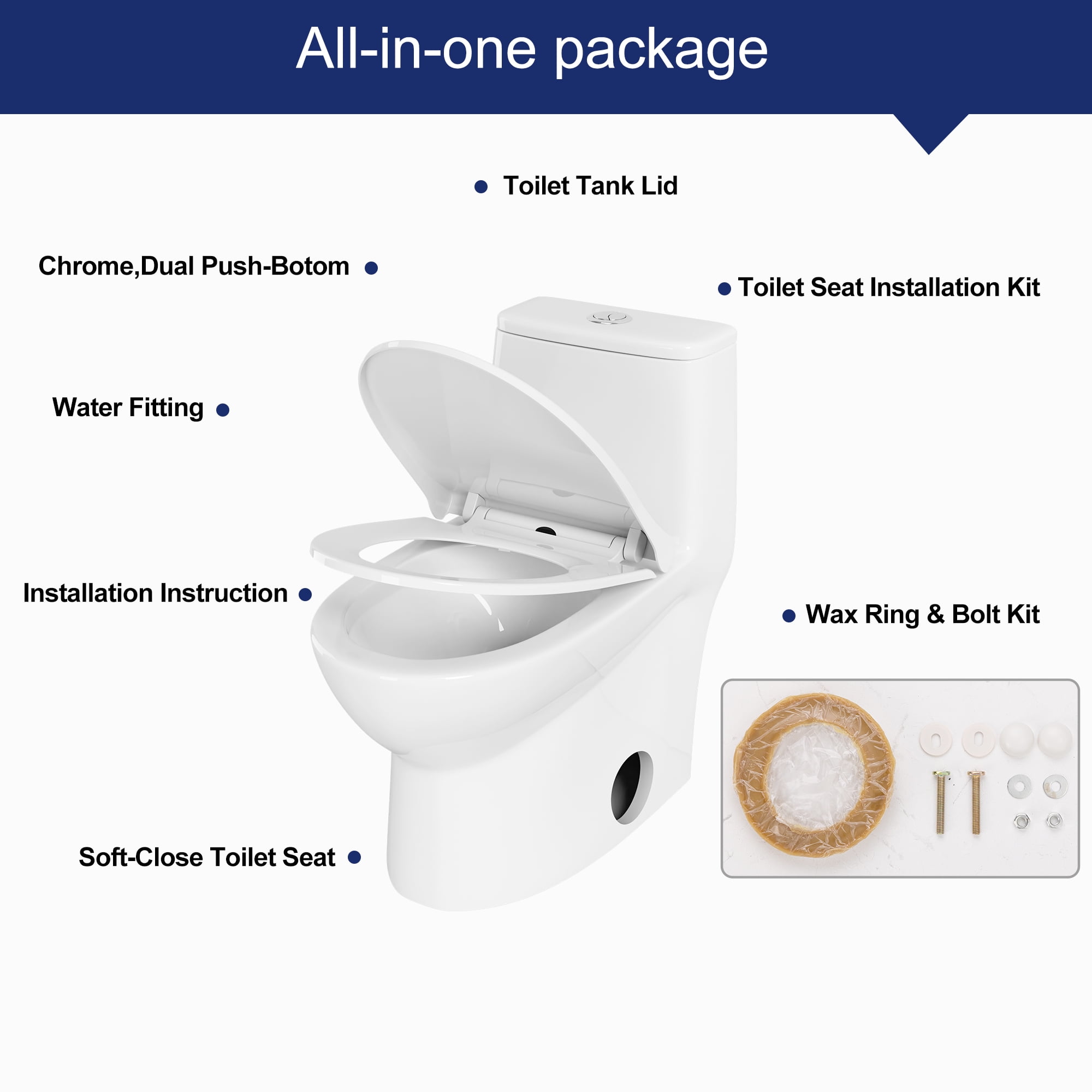 TT001 One-Piece Toilets for Bathrooms 1.6 GPF Dual Flush