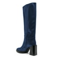 thumbnail image 3 of FSJ Women Round Toe Knee High Boots Side Zipper Pull on Chunky High Heels Comfortable Daily Walking Boots Size 4 Blue, 3 of 4