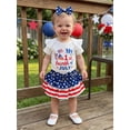 thumbnail image 4 of Lairauiy Baby Toddler Girl Independence Day Outfit 3 6 12 18 Months Short Sleeve Letter Print Romper Star Pattern Tiered Shorts with Matching Headband, 4 of 9