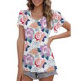 thumbnail image 2 of Mengpipi Women's Petal Sleeve Tops V Neck Short Sleeve Shirts Summer Casual Tshirts Loose Fit Blouses, M(US 8-10), 2 of 5
