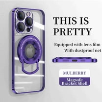 Dteck for iPhone 16 Pro Magnetic Clear Case,Compatible with MagSafe Ring Bracket Invisible Stand Folding Holder Crystal Transparent Plating Magnetic for Car Mount Holder Cover,Darkpurple