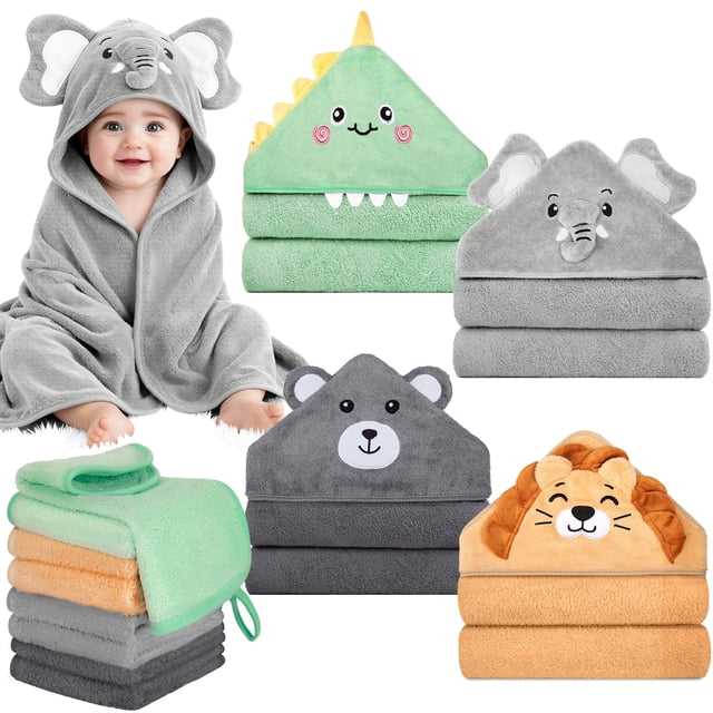 Juego de toallas para bebé CandyHome de 12 piezas, con capucha, suaves y absorbentes