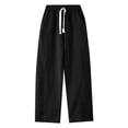 thumbnail image 4 of Petite Pants for Women Elastic Waist Oversized Wide Leg Lightweight Sweatpants Drawstring Straight Leg Sweatpants Low Waist Baggy With Pockets Trousers Dressy Casual Black S, 4 of 4