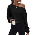 thumbnail image 4 of NominalSnug Cropped Sweatshirts for Women off Shoulder Long Sleeve Crop Top Fall Pullover Tops, 4 of 8