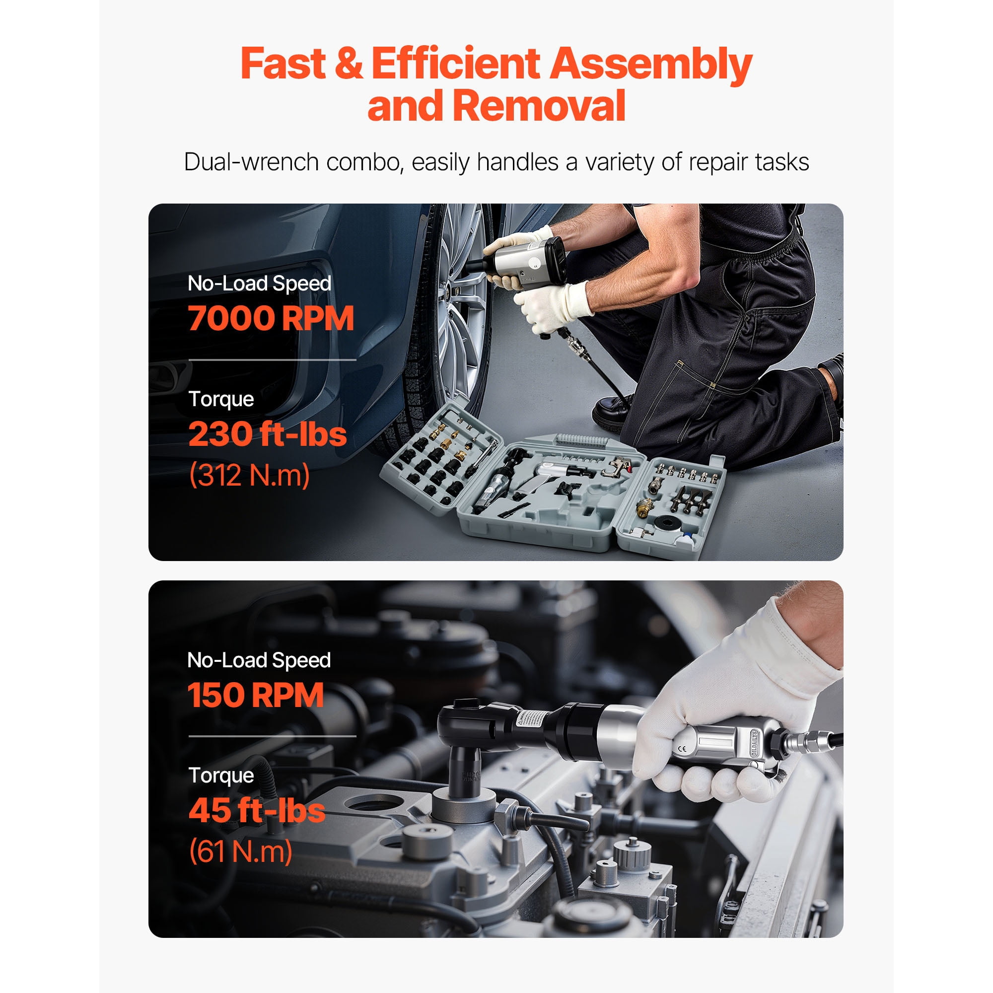 KFFKFF 50-Piece Professional Air Tool and Accessory Set - Includes 1/2" Impact Wrench, 3/8" Ratchet Wrench, 4500 BPM Hammer, Blow Gun, and Comprehensive Accessories for Automotive Repairs and DIY