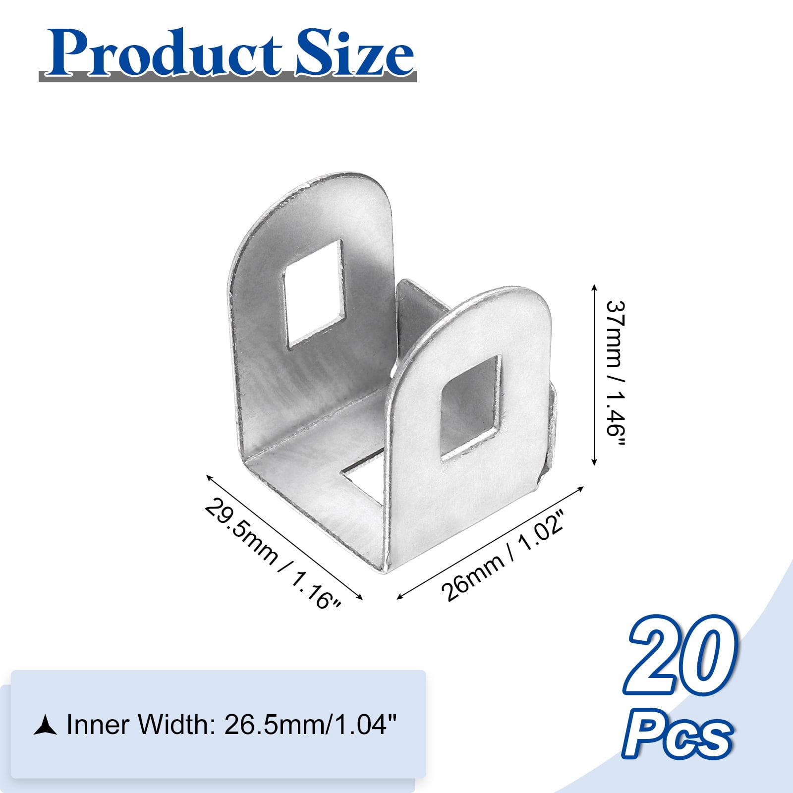 Uxcell 20 Pcs U Bracket for 1.04" Panels, 26 x 30 x 37mm Metal U Shaped Fasteners Brackets for Guardrail or Partitions Connection, Silver