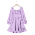 thumbnail image 4 of Fesfesfes Girls Long Sleeve Party Dress With Belt Elegant Pleated Flowy Formal Gown For Special Occasion Birthday Celebration Holiday Outfit(Purple#1,4-5 Years), 4 of 9