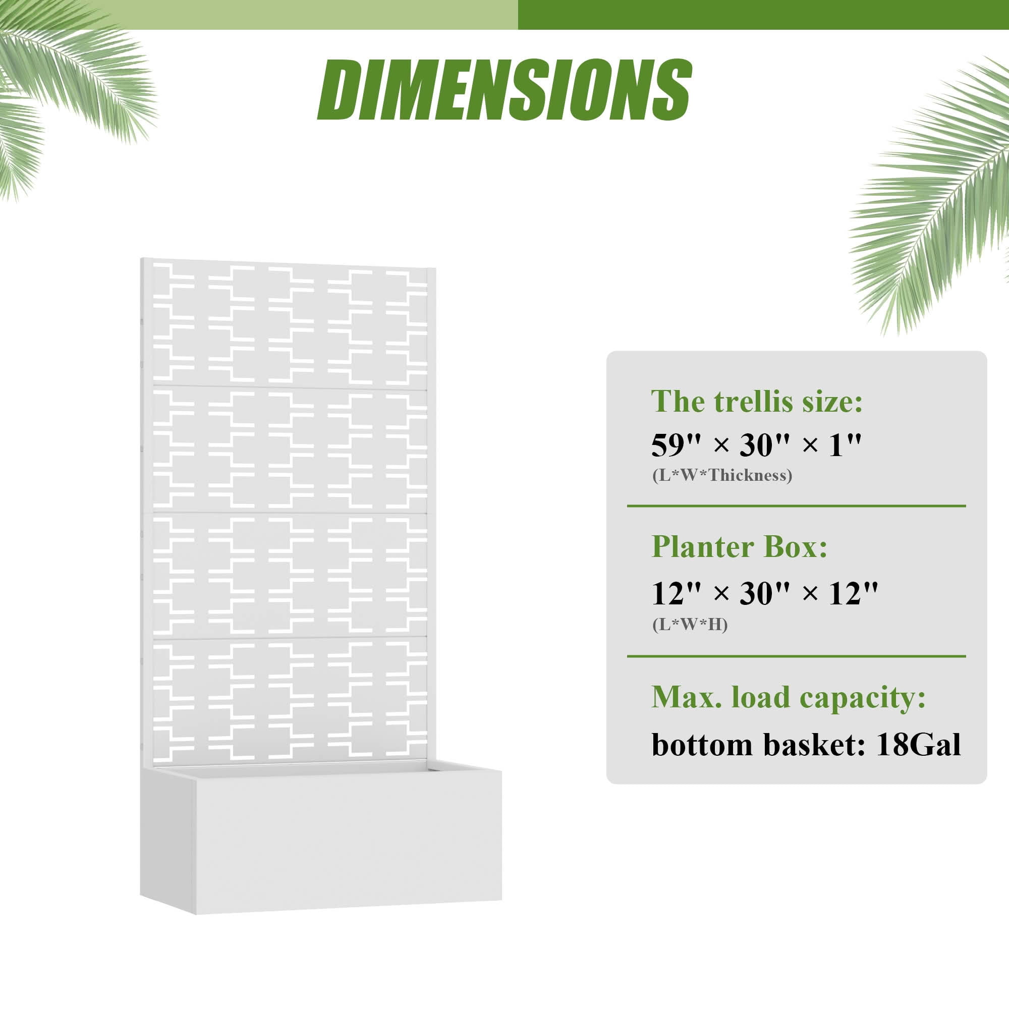 MAYEERTY 59X30" Metal Outdoor White Privacy Screen with Planter Box for Backyard & Garden, 4 Piece Set