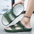 thumbnail image 2 of 2025 men's flat slippers, quick drying shower and bathroom sandals, comfortable and breathable soft soled toe exposed non slip home casual shoes, 2 of 6