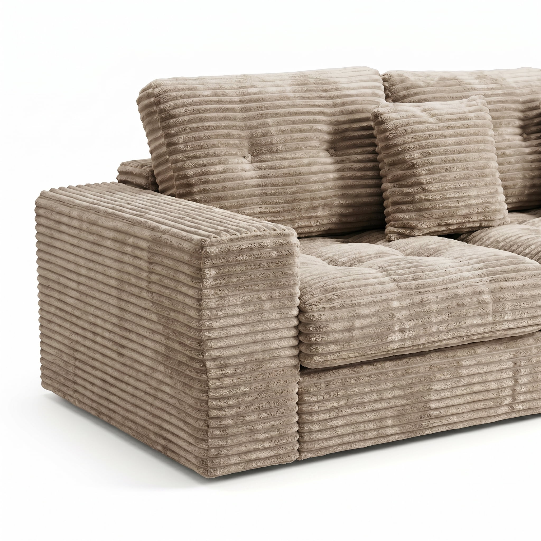 Compressed Pure Foam Boneless Sofa Set with Ottoman, Upholstered Faux Fur Tufted Couch, 3-Seater Floor Sectional Sofa