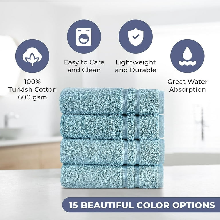Hammam Linen Light Blue Hand Towels Set of 4 – Luxury Cotton Hand Towels  for Bathroom – Soft Quick Dry Towels 