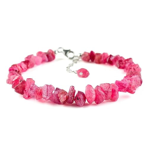 Natural Raw Red Spinel Crystal Handmade Rough String Bracelets, Gemstone Rough, December Birthstone, Healing Stones, Fashion Statement Women Jewelry, 925 Sterling Silver Chain 8 Inch