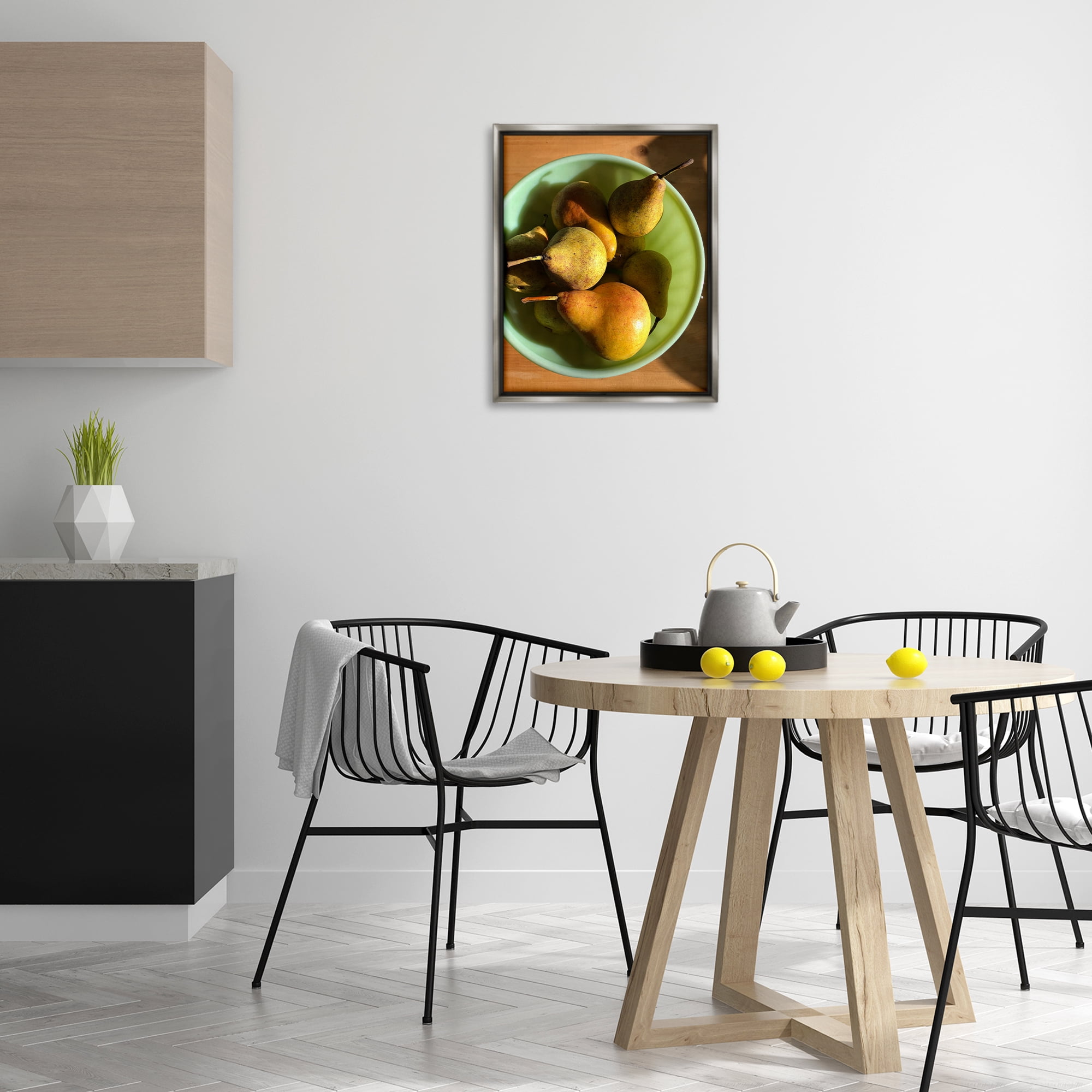 Stupell Industries Kitchen Bowl of Pears Food & Beverage Photography Gray Floater Framed Canvas Art Print Wall Art, 17 x 21