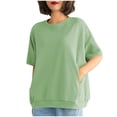 thumbnail image 3 of Women's Short Sleeve Loose Fit Tops Shirts Blouses Crewneck Solid Color Casual Daily Wear Vacation Travel Fashion Essential Gift for Ladies | CSEONE,Green L, 3 of 9