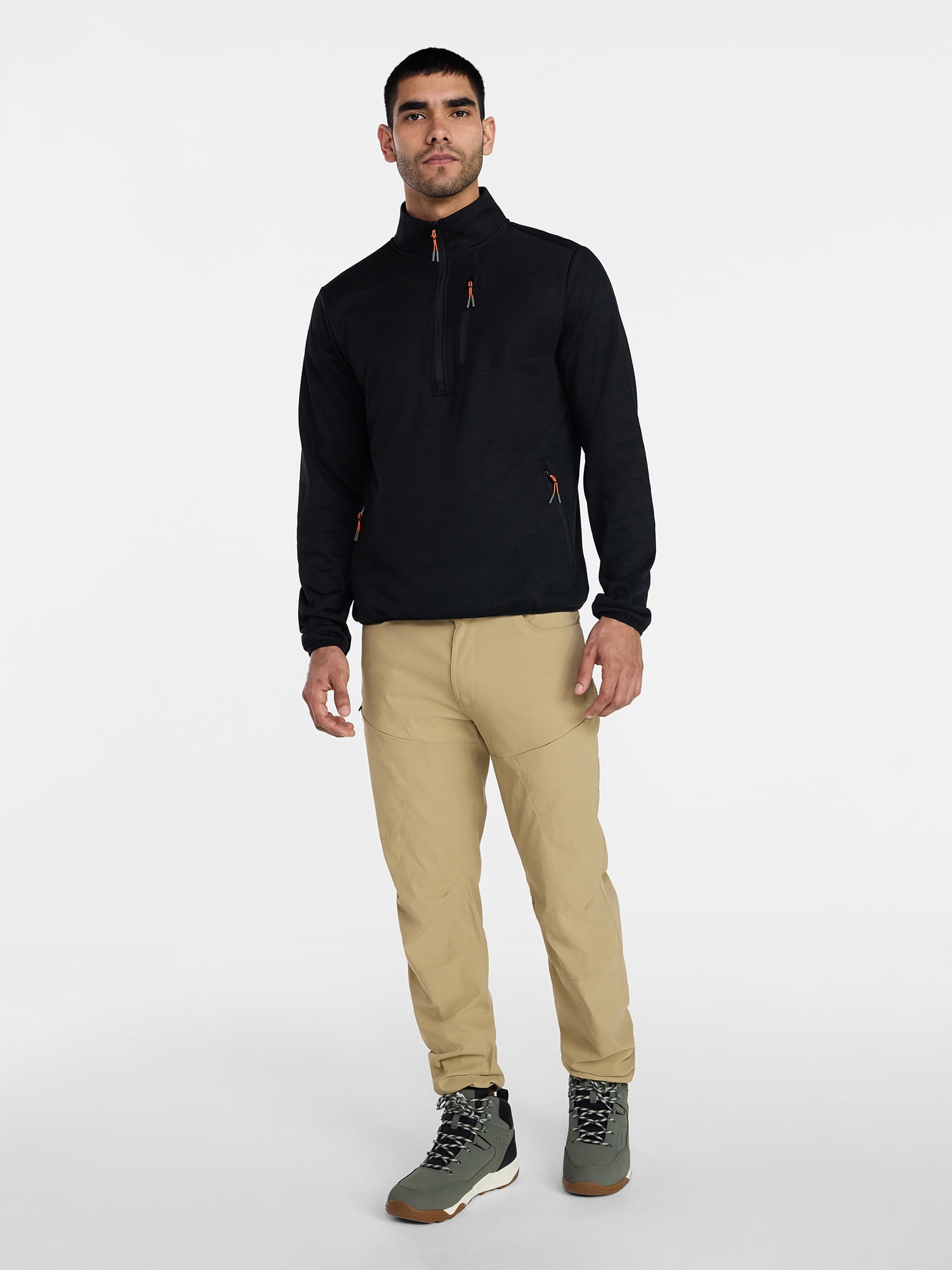 Ozark Trail Men's and Big Men's Quarter Zip Grid Fleece Jacket, Sizes S-3XL