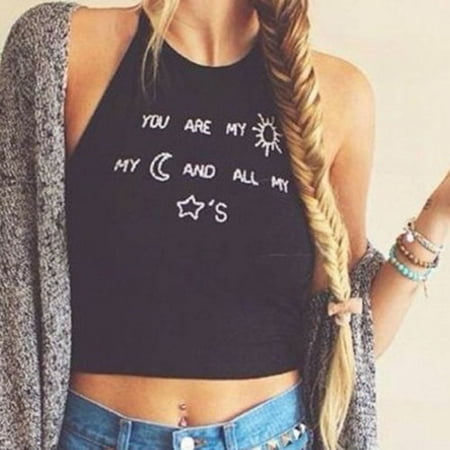 - Spring and Summer Round Neck Sling Letter Printed Sexy Backless Bottom Vest