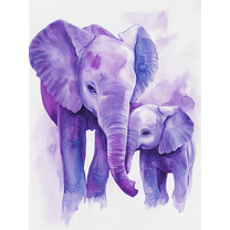 Purple Elephant Mother and Baby Canvas Print/Wall Art，Suitable for Living Room，Bedroom，Nursery，Office and Gallery Wall Decor.