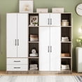 thumbnail image 2 of PAPROOS 6 Door Armoire Wardrobe Closet, 67'' Large Wardrobe Armoire with 2 Drawers & Shelves, Farmhouse Wooden Armoire Storage with Hanging Rod for Bedroom, White+Natural, 2 of 10