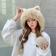 thumbnail image 3 of Hadanceo Ladies Winter Hat Thick Plush Cartoon Ear Decor Knitted Thickened Ear Protection Sequin Drawstring Cold Resistant Plush Ball Decor Lady Outdoor Cap, 3 of 8