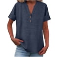 thumbnail image 4 of Babysbule Women's V Neck Button Up Cotton Linen Blouse, Casual Short Sleeve Loose Fit Tunic Top for Summer and Spring Daily Wear, 4 of 6