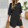 thumbnail image 7 of KyCheLot Summer Outfits for Women Rompers Knit Ribbed Short Sleeve Crewneck Tee Romper with Pockets, 7 of 7