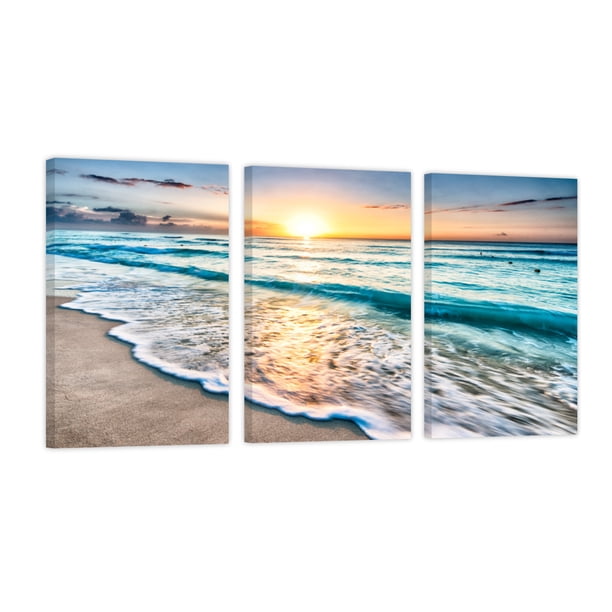 Cuadro Decorativo Tríptico Vertical Playa Mar Cancún Canvas Revolution Set De 3 Cuadros 30x45 cm