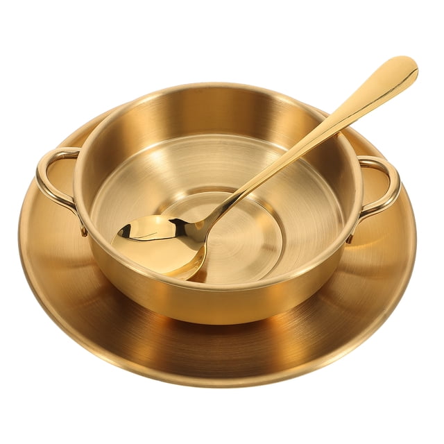 Juego de 1 juego de tazones para helado: Platos de postre de acero inoxidable con cuchara y platillo - Taza retro para servir café, leche, té, batidos y helados