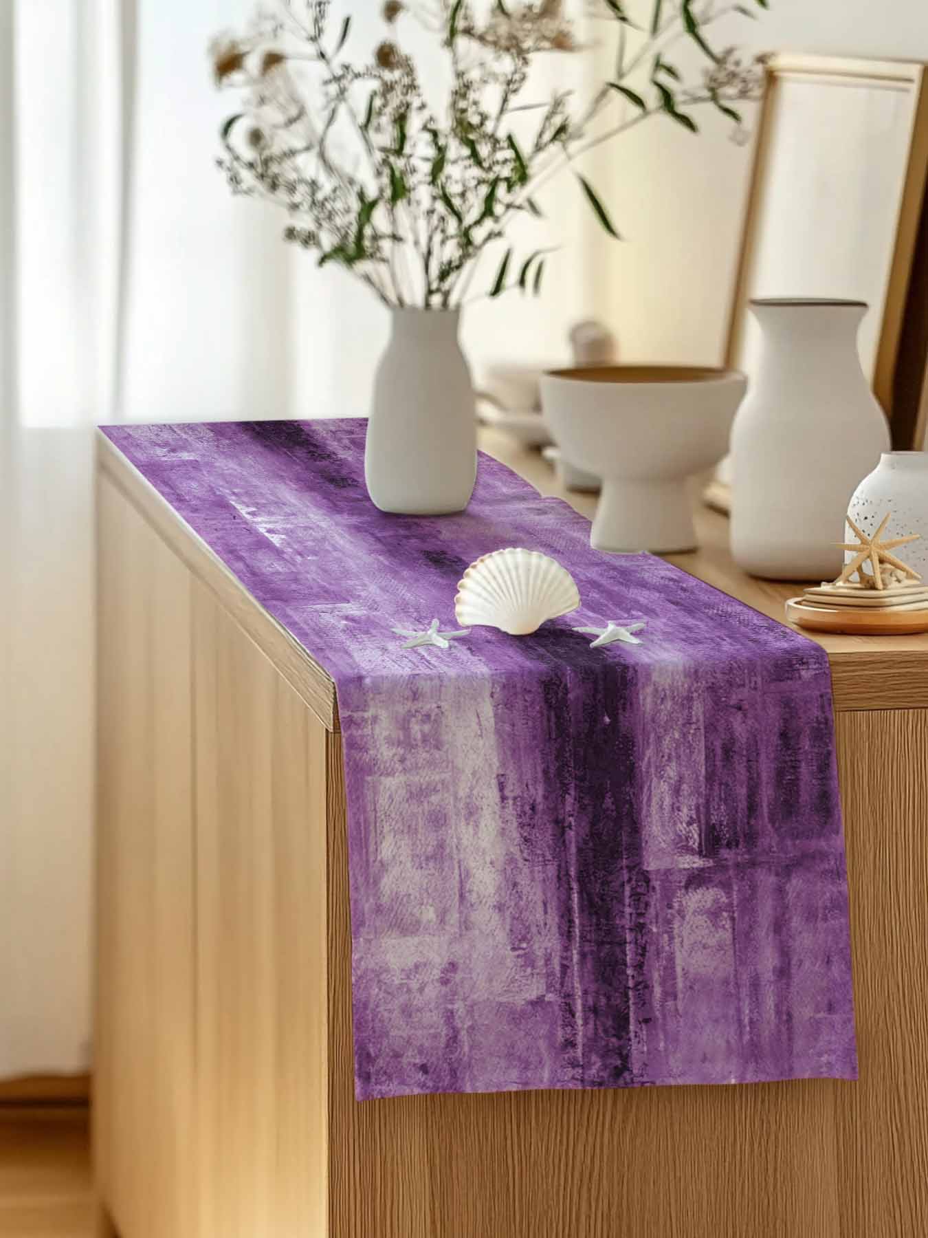 Table Runner 72 Inches Long for Kitchen Dining, Purple Dresser Scarf Farmhouse, Dining Table Decorations for Wedding/Parties, Retro Oil Painting Modern Abstract Art Aesthetics 18 x 72 In
