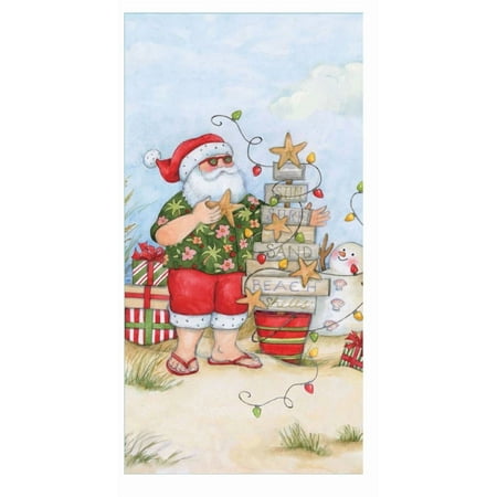CRESTIN- Beach Santa Claus Wood Sign Christmas Tree Dual Purpose Kitchen Towel
