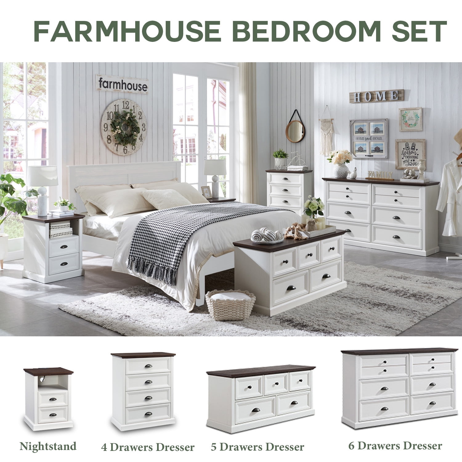 IFGET Dresser for Bedroom with 6 Drawers Tall & Large, Farmhouse Wood Dresser & Chests of Drawers