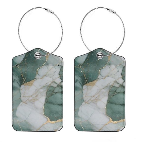 RATGON 2 Pack Luggage tag PU Leather with Stainless Steel Loop Jade texture Travel Trip