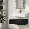 thumbnail image 5 of Avancer 36" Wall-Mounted Bathroom Vanity in Black Oak with White Marble Sink Top, 5 of 12