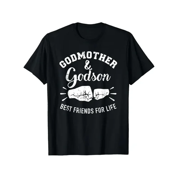 Godmother And Godson Friends for Life T-Shirt, Suitable for All Men And Women Outdoor Short-Sleeved T-Shirts in All Seasons, Ready to Wear 100% Cotton, S-XXXL