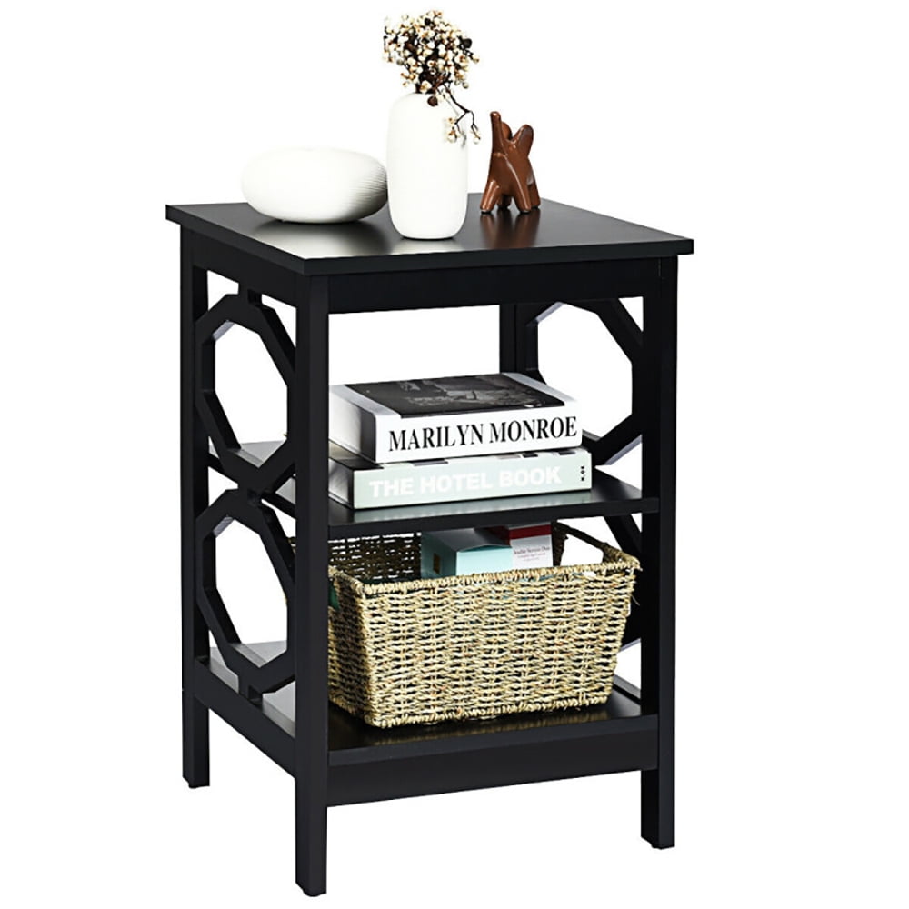 Finihen Side End Table, 3-tier Nightstand Sofa Side End Accent Table, Bed Side Tables, for Living Room, Bedroom, Black