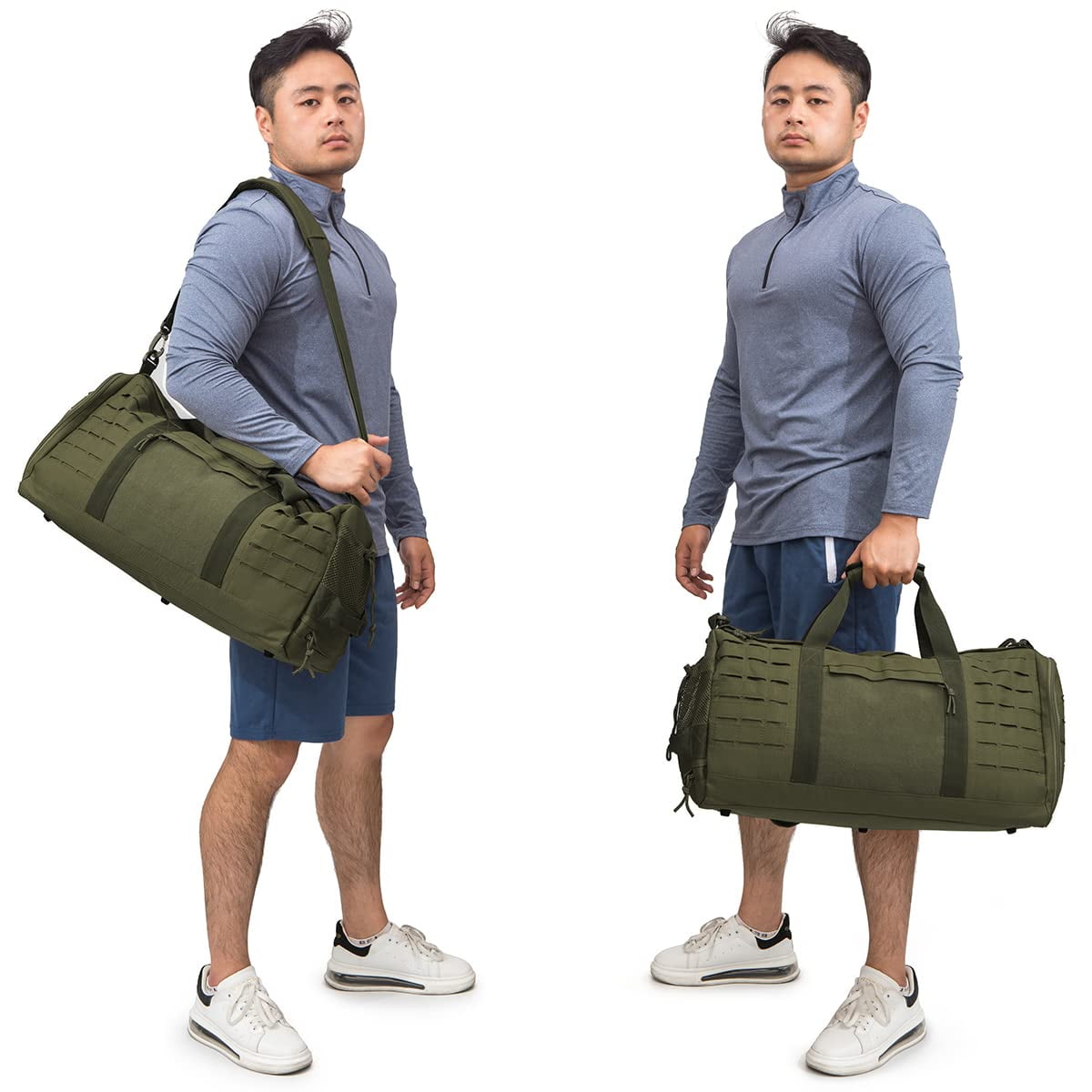 Haadid 40L Military Tactical Duffle Bag For Men Sport Gym Bag Fitness Tote Travel Duffle Bag Training Workout Bag With Shoe Compartment Basketball Football Weekender Bag Army Green